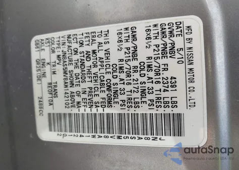 2010 Nissan Rogue S z USA, uszkodzony, nr VIN JN8AS5MV8AW142102